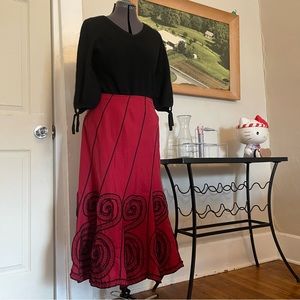 Alberto Makali Vintage Rosette Rose Swirl Goth Romantic Maxi Skirt Serged Edge
